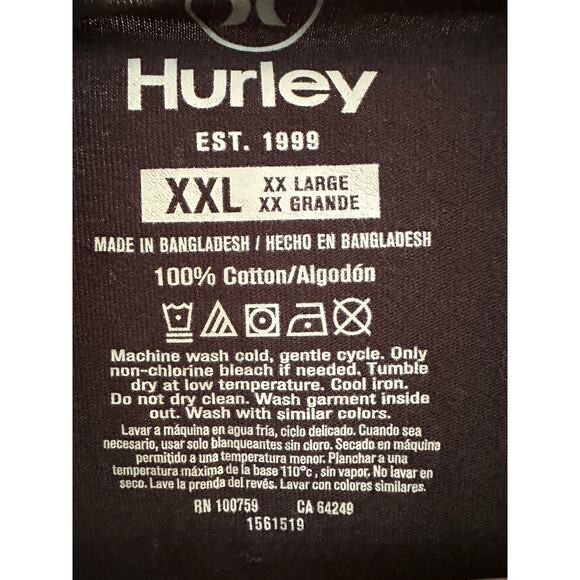 Hurley Men’s XXL Black Logo Graphic T-Shirt 100% Cotton Short Sleeve - Picture 3 of 3